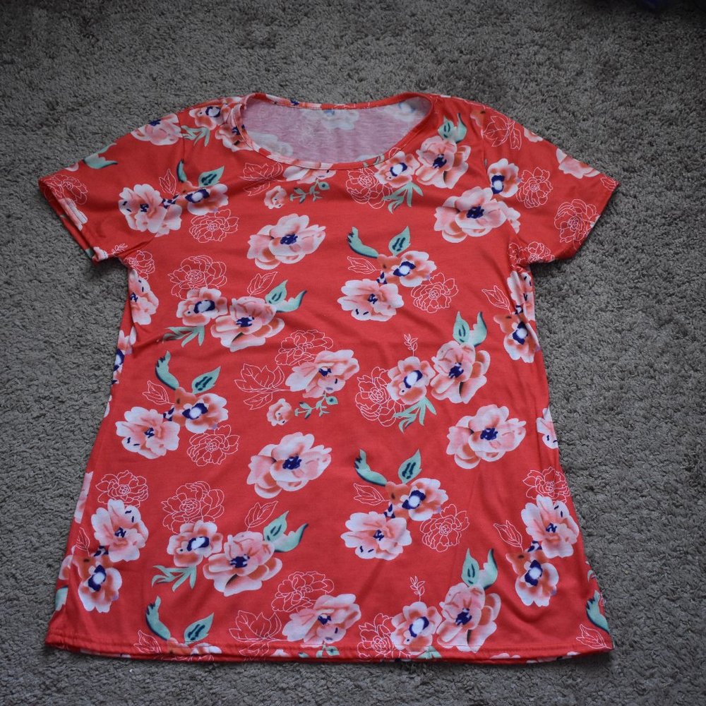 Red T-shirt with Flowers